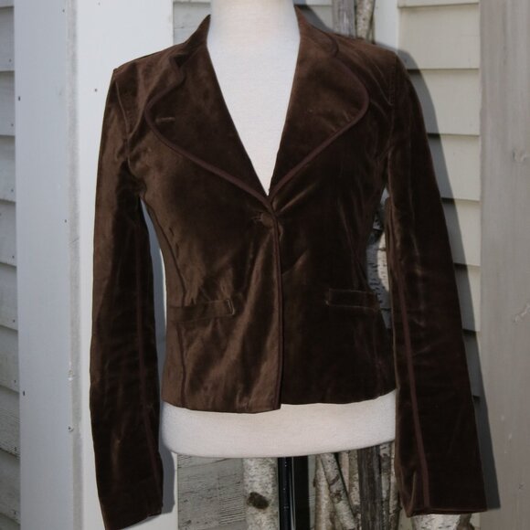 GAP Brown Stretch Cotton Velvet 1 Button Short Jacket Sz 4 - Picture 1 of 7